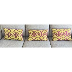 CB2 Ikat Print Decorative Throw Pillows Set of 3 – 17x12" Yellow/Pink